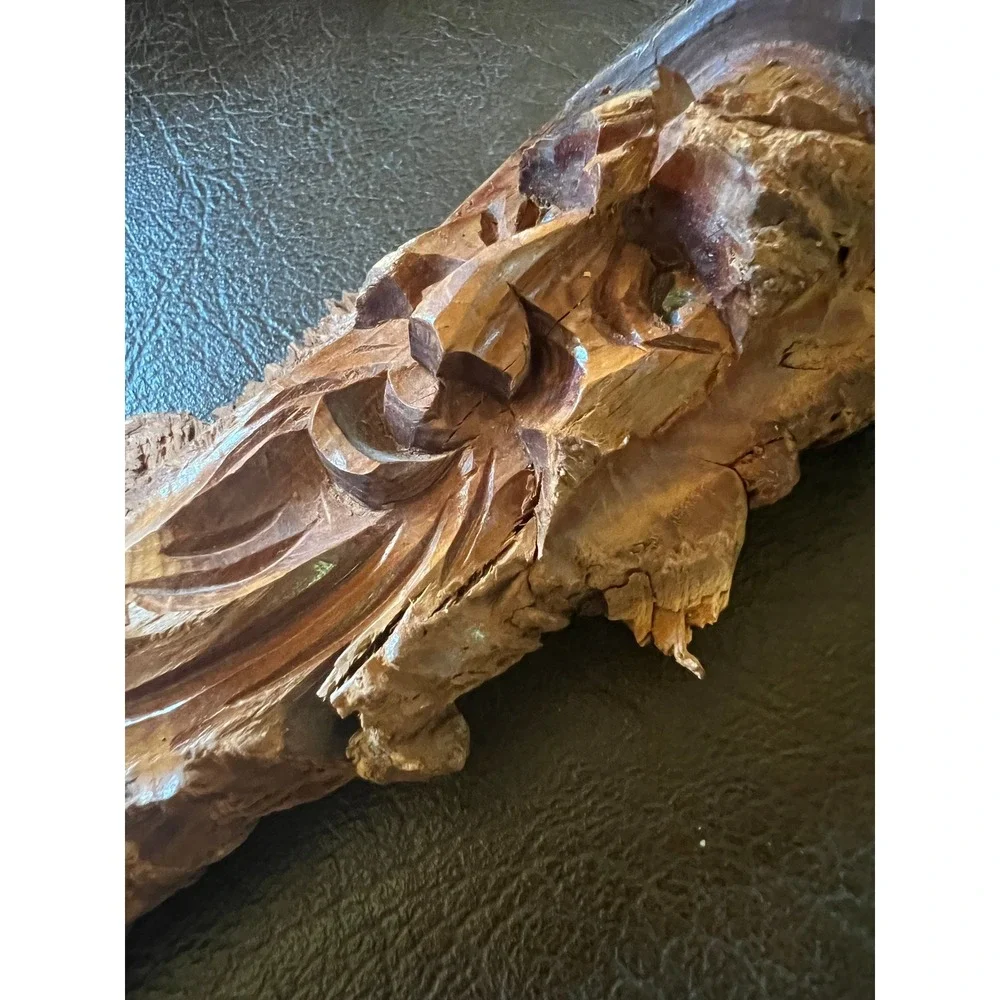 Vintage Hand Carved Wood Spirit Face Forest Wizard Folk Art Branch Carving